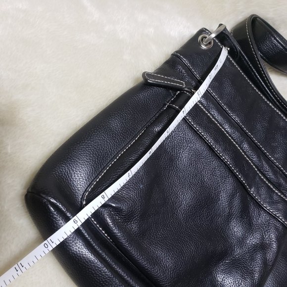 Black Leather Contrasting Stitching Crossbody Purse - Picture 6 of 9